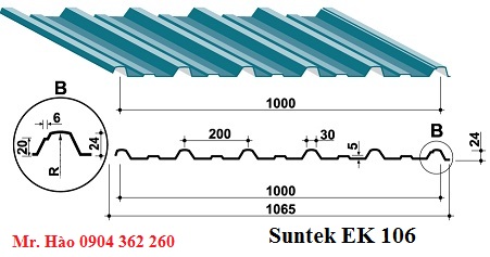 TÔN SUNTEK EK06 LOẠI 6 SÓNG AZ50